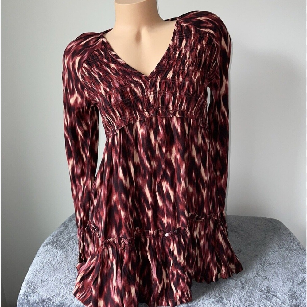 Beachlunchlounge Long Sleeve Boho Tunic Dress Brushstrokes